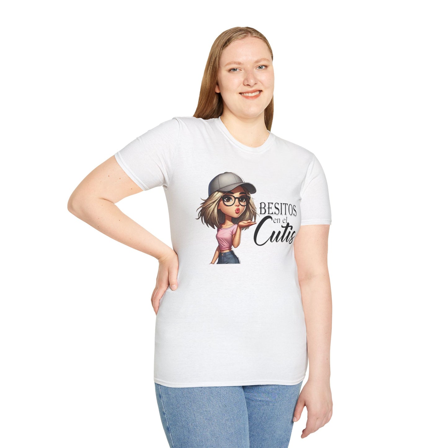 Cute Cartoon Graphic T-Shirt - 'Besitos en el Cutis' - Unisex Softstyle Tee