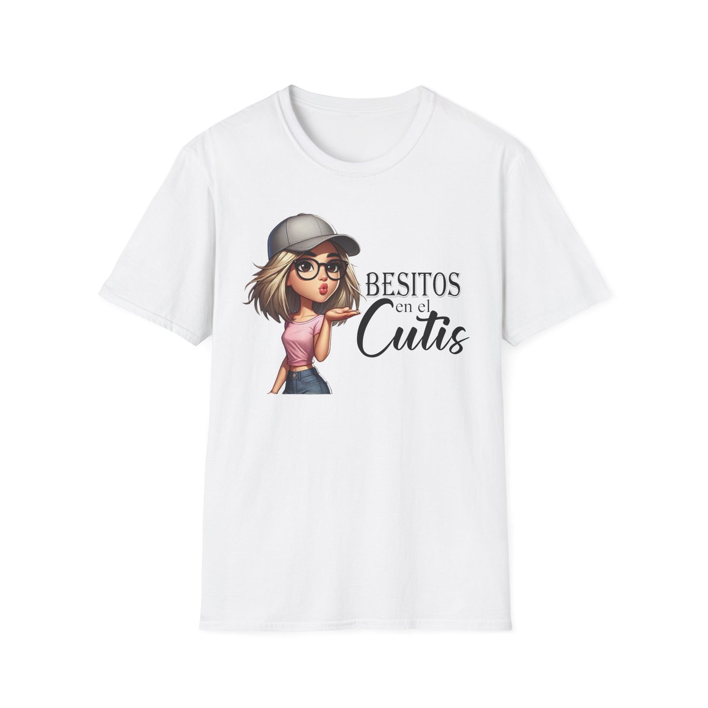 Cute Cartoon Graphic T-Shirt - 'Besitos en el Cutis' - Unisex Softstyle Tee