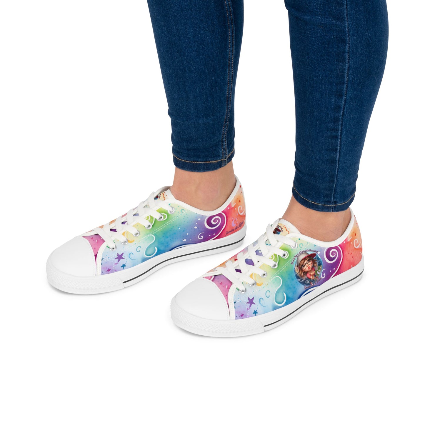 Women's Colorful Low Top Sneakers - Whimsical Design for Casual Style