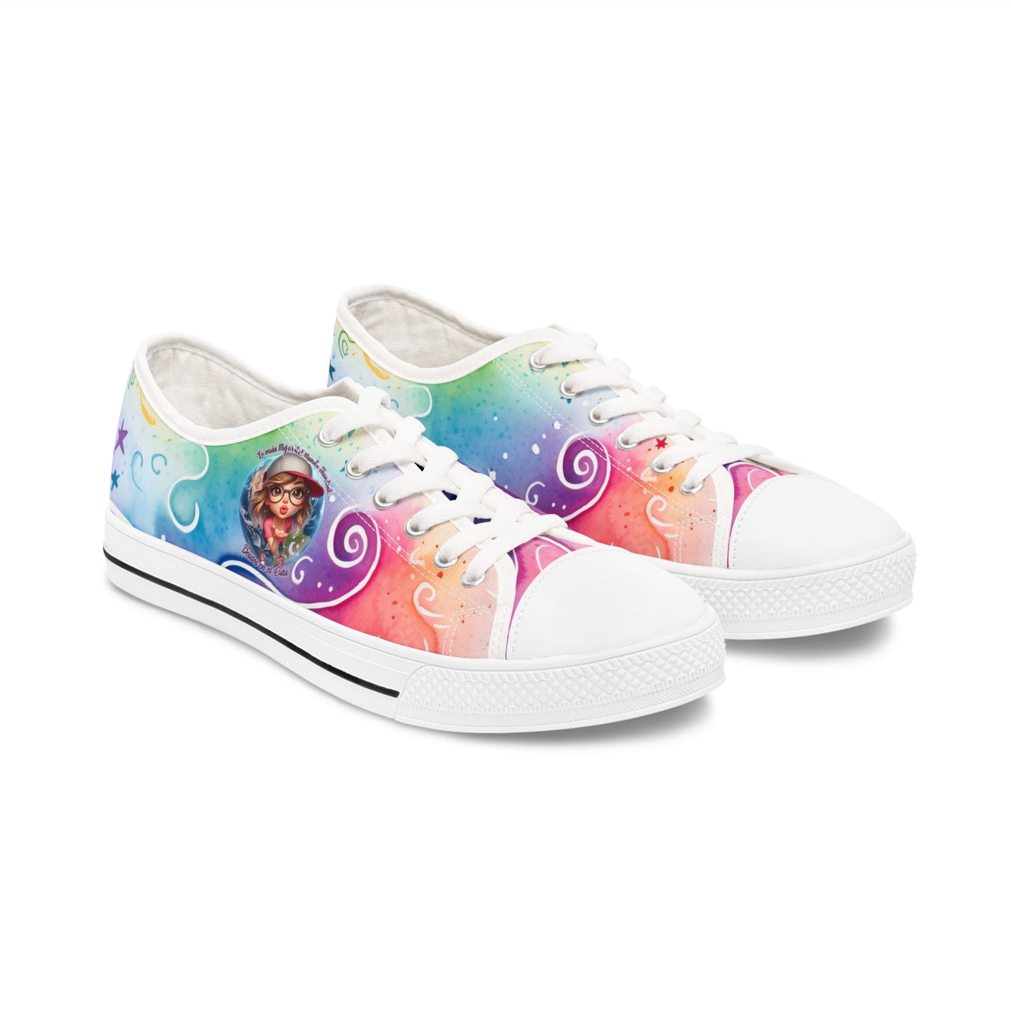 Women's Colorful Low Top Sneakers - Whimsical Design for Casual Style