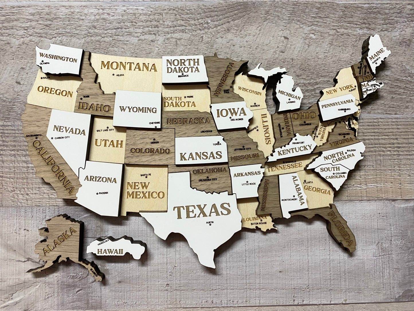 United States 3D Wooden Map