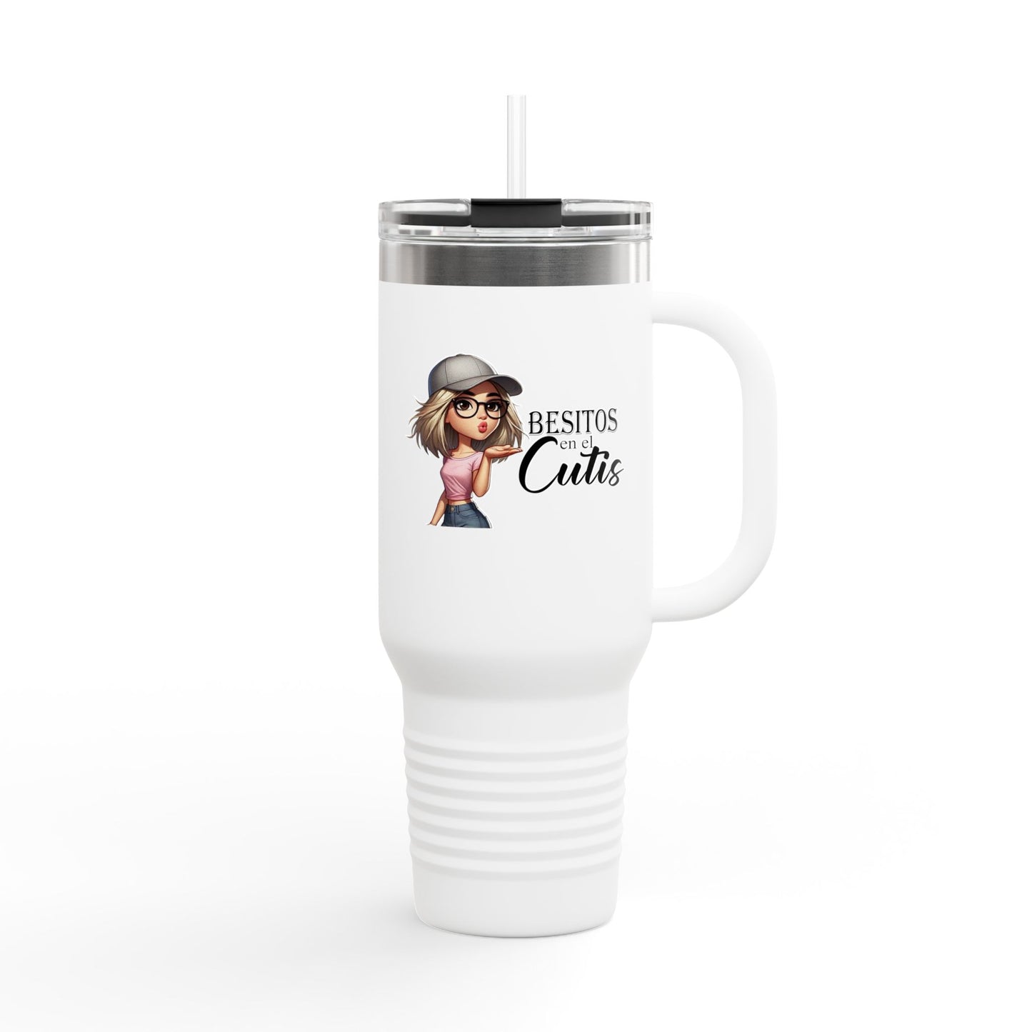 Cute Insulated Travel Mug - 40oz with 'Besitos en el Cutis' Design