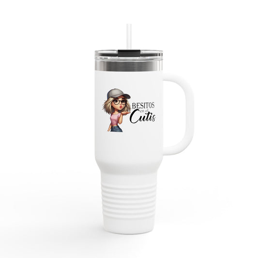 Cute Insulated Travel Mug - 40oz with 'Besitos en el Cutis' Design