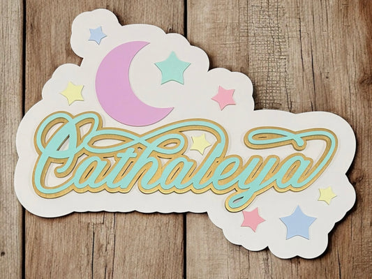Moon and Stars Wooden Sign