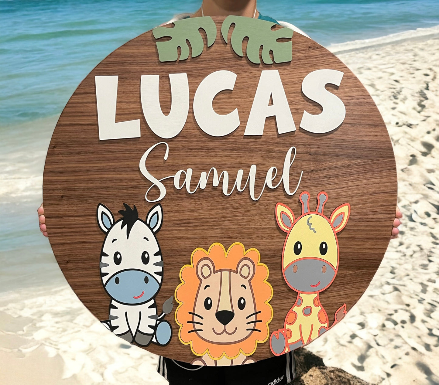 Zebra, Lion and Giraffe Wooden Sign