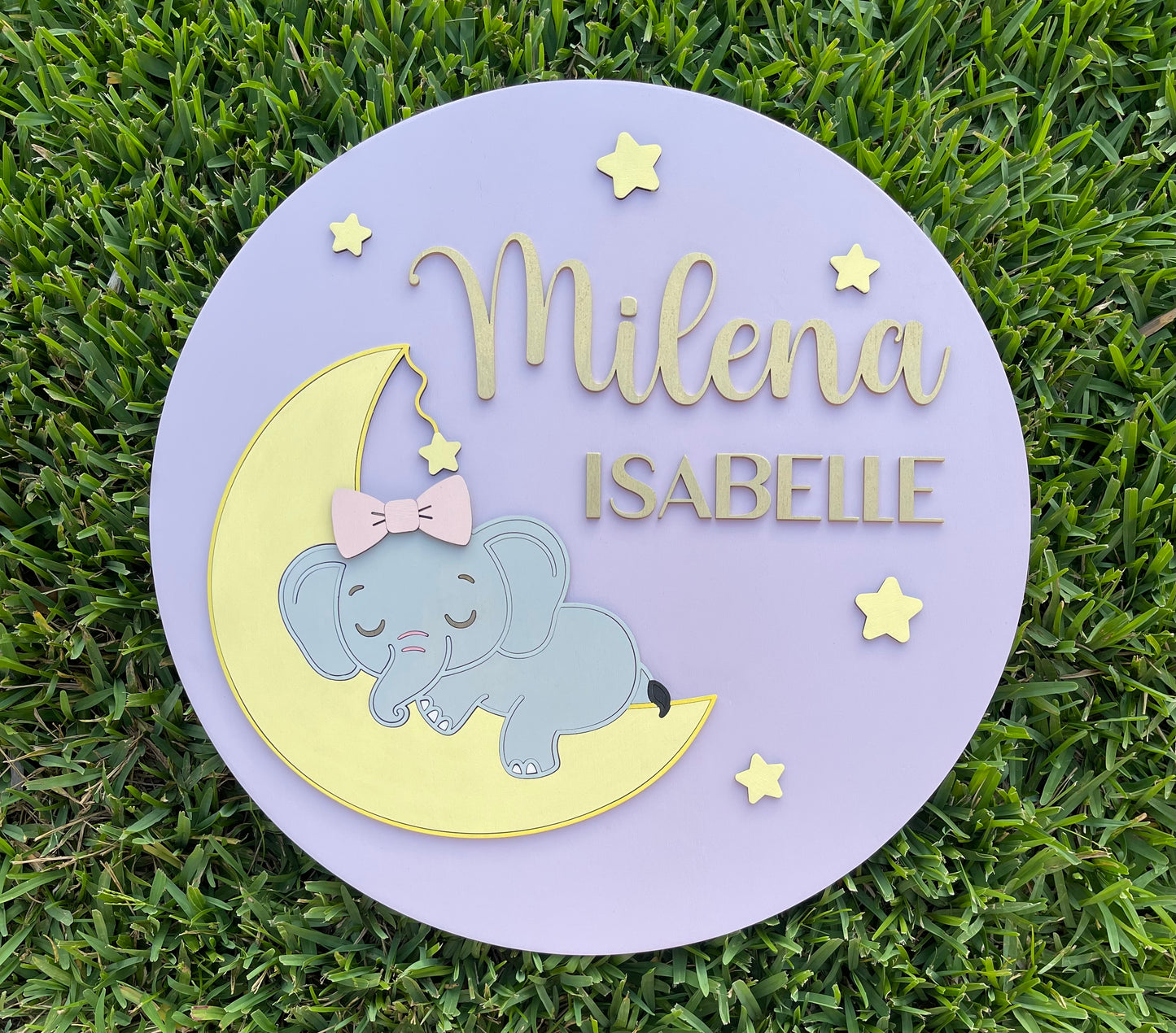 Elephant and Moon Wooden Sign